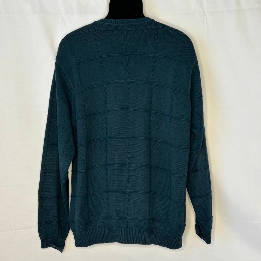Classic Izod Men’s Textured Knit Sweater Large Teal Blue Crewneck 100% Cotton